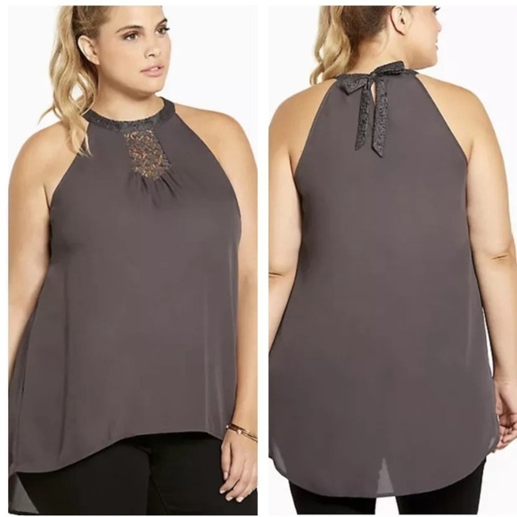Torrid Georgette Lace Inset Mock Neck
Тор, New with Tags - Picture 1 of 5